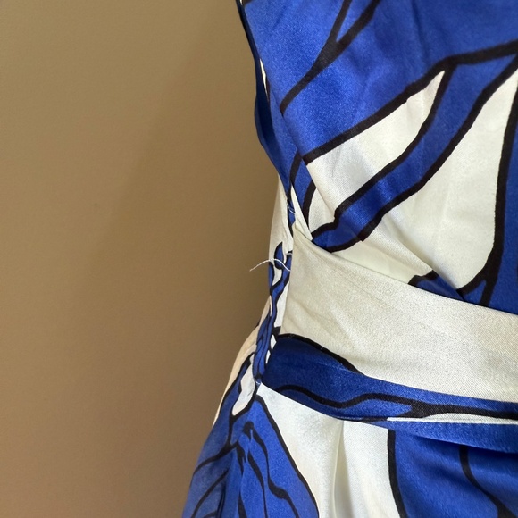 Dea Kudibal Alondradea Blue White Black Silk Satin Women's Fitted Midi Dress - Picture 17 of 17